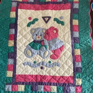 Vintage Baby Crib Blanket Teddy Bear Quilt Patchwork Hand Sewn